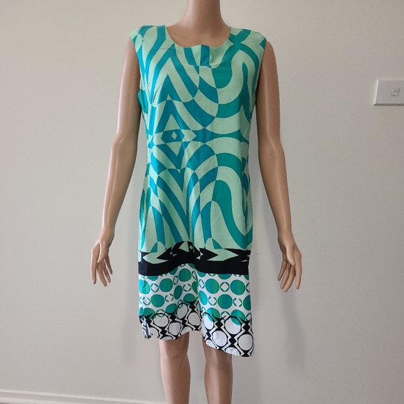 Veronica Maine Womens Dress Sz 14 Beach Geometric Print Retro 70s Summer Cotton - Picture 3 of 7